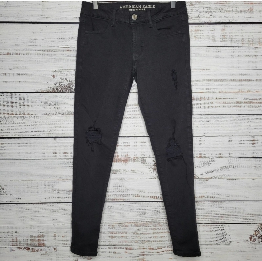 American Eagle Outfitters Distressed Black Jeggings Super Stretch | Size 6